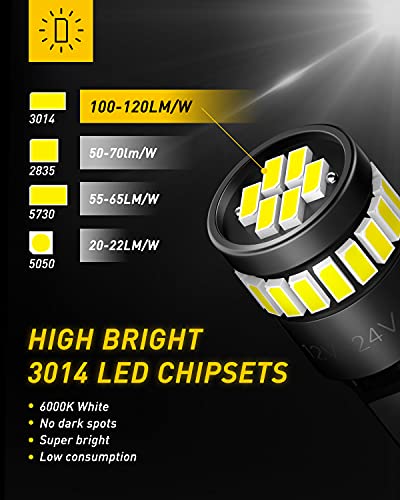 AUXITO 194 LED Bulbs for License Plate Light 168 175 2825 W5W T10 24-SMD 3014 Chipsets 6000K White for Car Dome Door Map Dash Courtesy Cargo License Plate Lights, Pack of 2