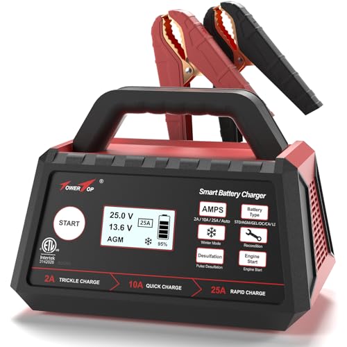 TowerTop 2/10/25 Amp 12V Smart Car Battery Charger, Fully Automatic Battery Maintainer with Engine Start, Auto Desulfator, Battery Repair, Winter Mode, for AGM, STD, Gel, Deep Cycle Batteries