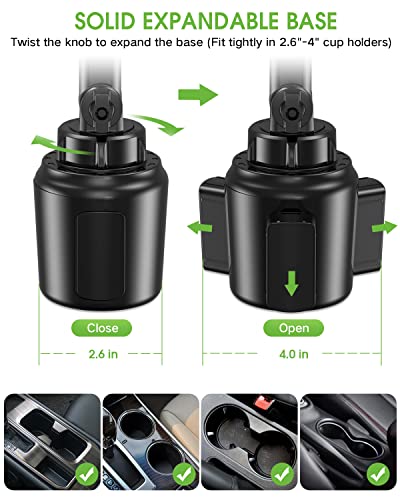 2025 Upgraded Cup Phone Holder for Car, Universal No Shaking Cup Holder Phone Mount with Expandable Base for Car Truck, Adjustable Holders,Compatible with iPhone Samsung All Phones: 1 Pack