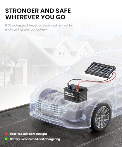 POWOXI Upgraded 7.5W-Solar-Battery-Trickle-Charger-Maintainer-12V Portable Waterproof Solar Panel Trickle Charging Kit for Car, Automotive, Motorcycle, Boat, Marine, RV,Trailer, Snowmobile, etc.