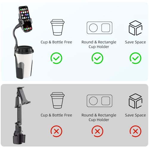Cup Phone Holder for Car with 360° Adjustable Long Gooseneck, Cell Phone Holder Mount for Car | Truck | Golf Cart Compatible with iPhone & Samsung & All Smartphones