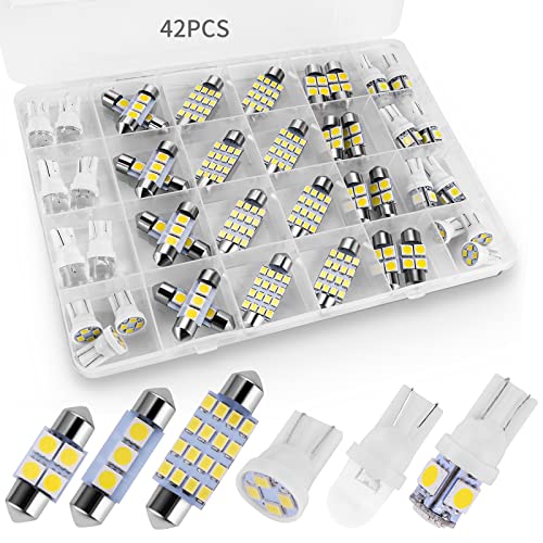 42 Pieces Interior Car Lights, Super Bright White Dome Map Tail Cab Lights Bulb Kit Set, DE3175 T10 31mm 41mm 194 LED Bulb