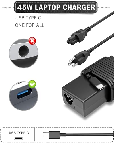 45W USB C Laptop Charger Ac Adapter for Chromebook 11 13 14 14A ThinkPad Latitude5420 XPS Elite Specter X360 14-ca051wm 14-ca020nr 14-ca061dx