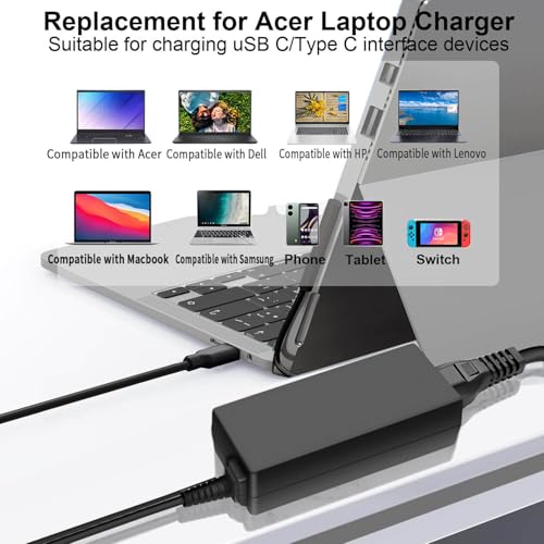 45W USB C Laptop Charger for Acer Chromebook R13 11 13 15 311 315 CP311 CP713 C933 CB5-312T R751T SF713 SP714 N17Q5 N17P6 N16Q10 N16Q14 N16Q12 N18Q1