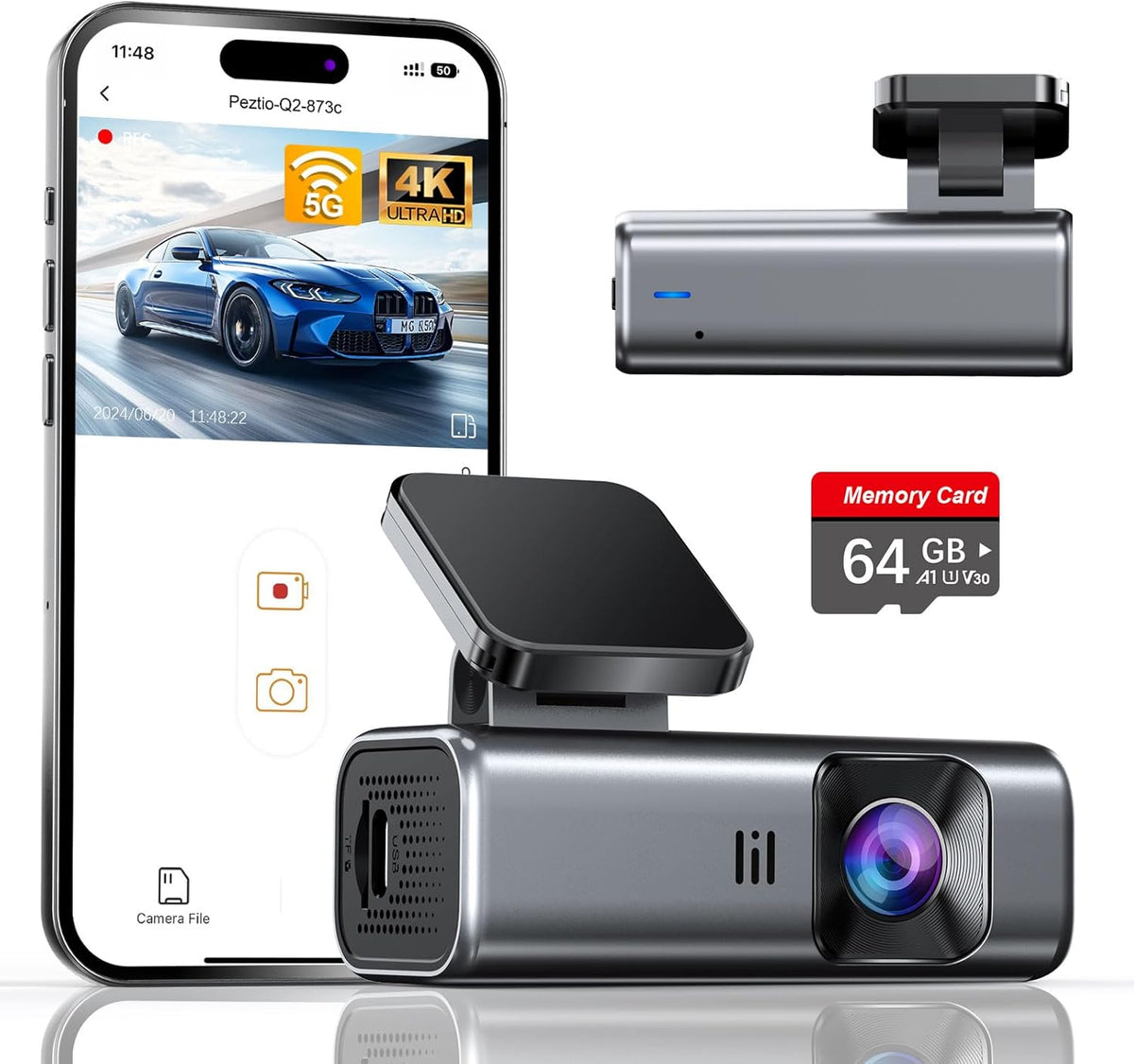 4K Dash Cam Front, Built-in 5G WiFi, 64GB Card Included, Dash Camera for Cars, Mini Dashcam with Super Night Vision, Loop Recording, G-Sensor