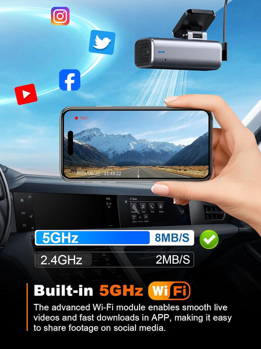 4K Dash Cam Front, Built-in 5G WiFi, 64GB Card Included, Dash Camera for Cars, Mini Dashcam with Super Night Vision, Loop Recording, G-Sensor