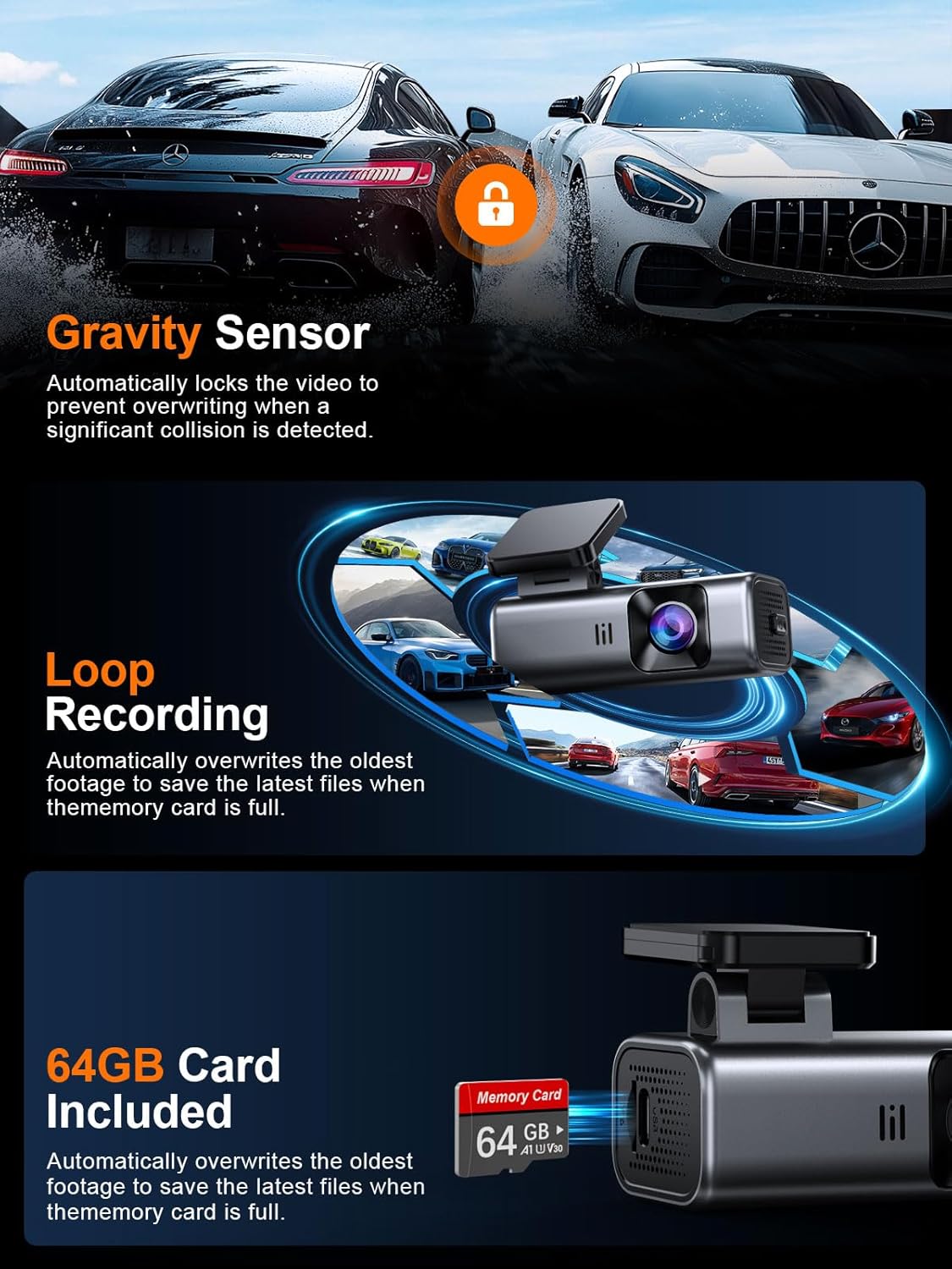 4K Dash Cam Front, Built-in 5G WiFi, 64GB Card Included, Dash Camera for Cars, Mini Dashcam with Super Night Vision, Loop Recording, G-Sensor