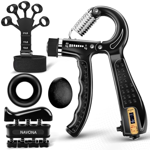 5 PCS Grip Strength Trainer Kit, Hand Gripper Strengthener, Forearm Strengthener, Finger Strengthener, Finger Exerciser, Stress Relief Ball