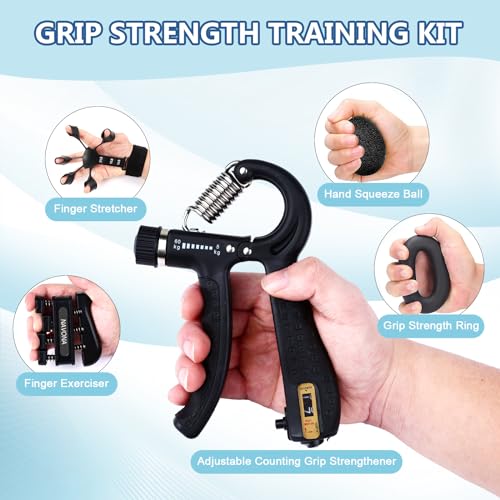 5 PCS Grip Strength Trainer Kit, Hand Gripper Strengthener, Forearm Strengthener, Finger Strengthener, Finger Exerciser, Stress Relief Ball