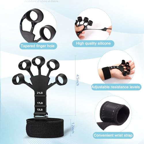 5 PCS Grip Strength Trainer Kit, Hand Gripper Strengthener, Forearm Strengthener, Finger Strengthener, Finger Exerciser, Stress Relief Ball