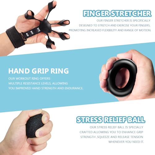 5 PCS Grip Strength Trainer Kit, Hand Gripper Strengthener, Forearm Strengthener, Finger Strengthener, Finger Exerciser, Stress Relief Ball
