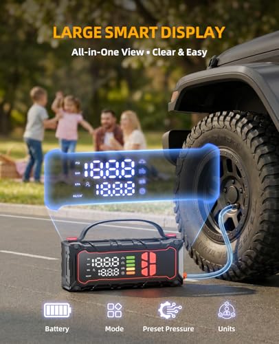 5000A Car Battery Jump Starter with Air Compressor 160PSI, Car Battery Charger 7.0L Gas/6.0L Diesel
