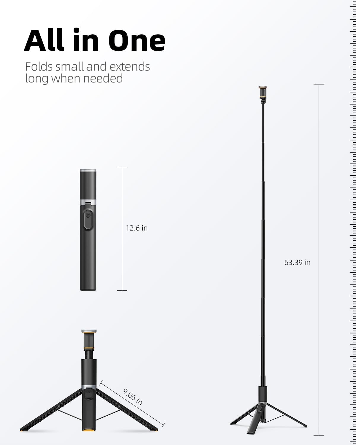 TODI 63” Selfie Stick Tripod for Phone – Extendable Stand with Wireless Remote, Compatible with iPhone & Android