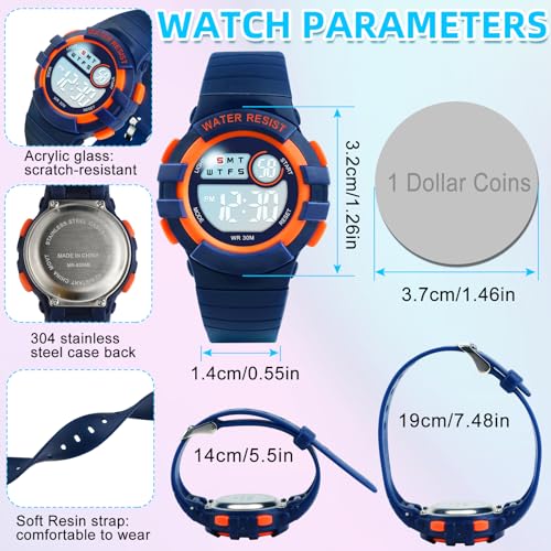 DTKID Digital Kids Watch 30 M Waterproof, 7 Color Lights Time Teaching Watch Easy to Read for Girls Boys 5-16