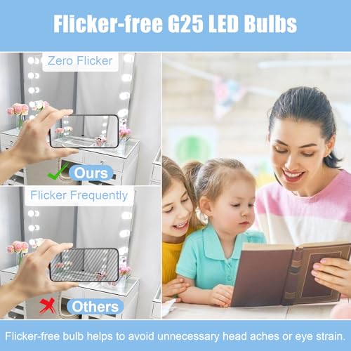 hansang G25 LED Globe Light Bulbs, 60W Equivalent, 5000K Daylight Bathroom, E26 Base, Eye-Friendly Vanity Round, Perfect for Vanity Makeup Mirror, 120V CRI85+ Non-Dimmable 4Pack