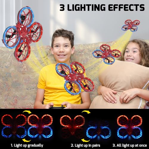Spider Mini Drone for Kids with Altitude Hold and Headless Mode, 2 Batteries, Full Propeller Guards, 3 Lighting Effects, 360° Flips, 3 Speeds, Birthday Gifts Toys for Beginners Boys Girls