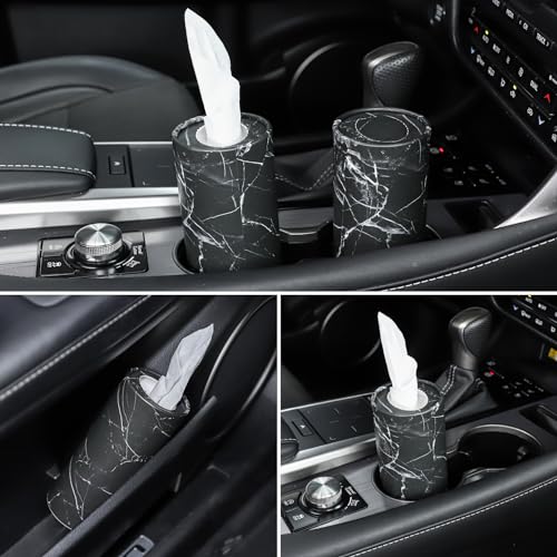 SINGARO Car Tissue Holder, 4 Pack Car Cup Holder Facial Tissues with Travel Tissue Bag, Quick and Convenient Flower Combination Car Tissue Box(4 Canisters/200 Tissues) Black