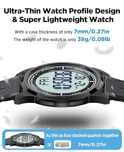 Beeasy Digital Watch for Men Women, 50M Waterproof, Ultra-Thin & Lightweight, 44mm Silicone Sports Watch with Alarm, Stopwatch, Countdown, Ideal for Gym, Running, School, Daily Wear