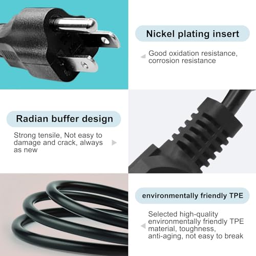 10ft 3-Prong AC Power Cord – Universal Replacement Cable for TV, Computer, Monitor & Treadmills (Compatible with Horizon, BowFlex, Sole, Goplus & More)