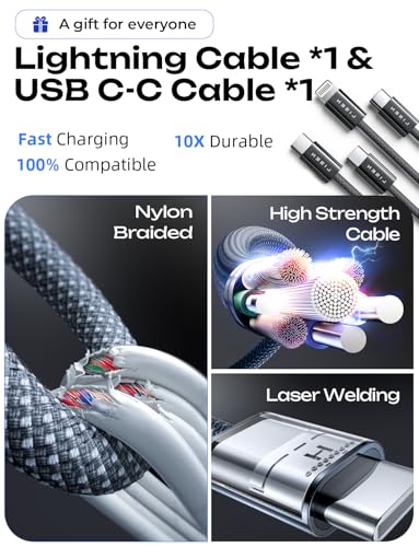 LISEN 90W Car Charger USB C Fast Charge, USB C Car Charger Fast Charge, Type C Car Charger for iPhone 17 Pro Max 16 15 14 13 12 11, for Samsung S26 S25 S24 [with Lighning & USB-C Cable]