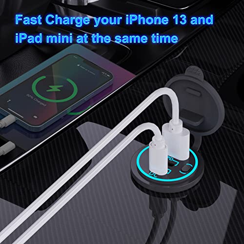12V USB Outlet Wire USB Charger Multi Port, Dual PD3.0 USB-C and Quick Charge3.0 Car Port Socket with Power Switch, Fast Charge for Phone lPad Android Phones, Suitable for Car Boat RV Marine ATV