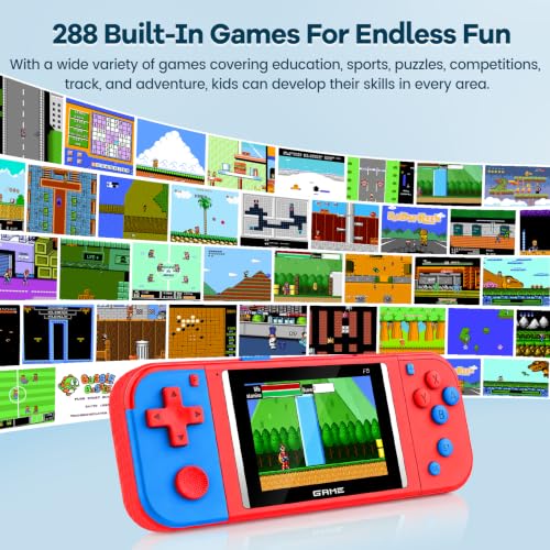 Handheld Games for Kids - 288 Retro Video Games, 3.0" LCD Screen Portable Gaming Player with Rechargeable Battery, Mini Travel Games Toy Gifts for Boys Girls (Red)