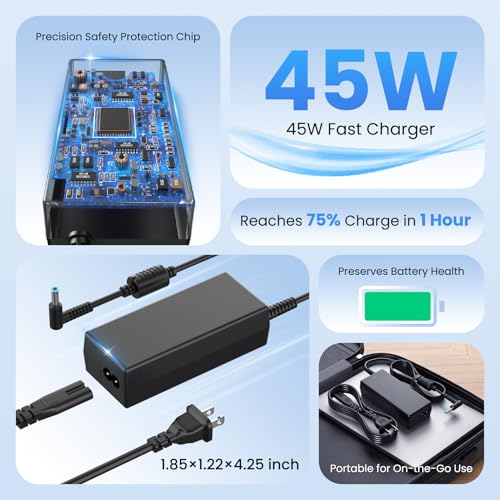 45W Charger Compatible with HP Laptop Charger - Compatible with HP Stream 11 13 14, Pavilion x360 11 13 15 17, Envy, ProBook, EliteBook, Spectre, Notebook 14 15 Power Supply Cord
