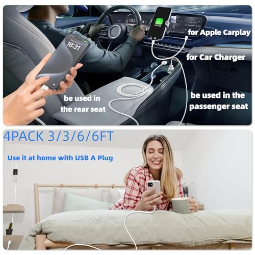 Car Carplay Cable for iPhone 17 16 15 Charger Cord,3/3/6/6FT USB A to USB C Cable for iPhone 17 Pro Max/16 Pro/15 Plus Charger,USB C Car Charger for Apple 17 Air/16 Pro Max/16e/15/iPad Pro