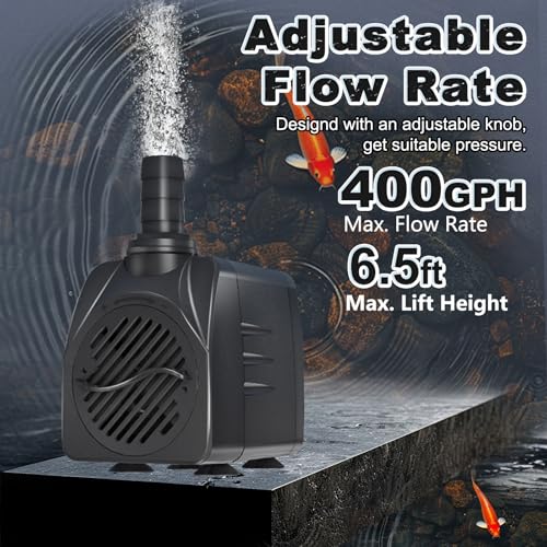 SongLong Submersible Pump 400GPH (1500L 25W) Ultra Quiet with Over Heating Protection 6.5ft High Lift for Fountains, Hydroponics, Ponds, Aquariums & More…
