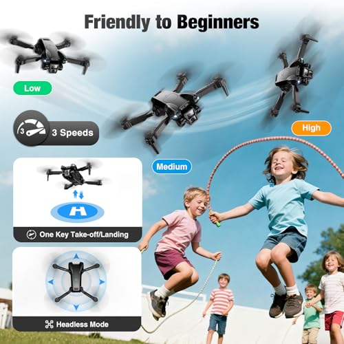 Drone with Camera 1080P HD,Mini Drone for Beginners Kids Adults,Foldable RC Quadcopter with Stable Hover,Trajectory Flight,One Key Take Off/Land,2 Batteries,Toys for Boys and Girls (Black)