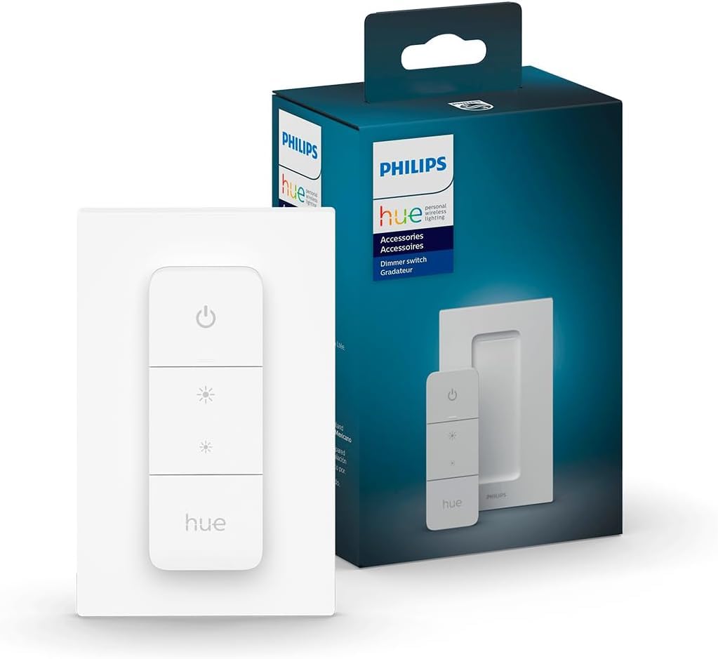 PHILIPS Hue Smart Dimmer Switch with Remote, White, 1 Pack, Turns Hue Lights On, Off, Dims or Brightens, Smart Home Control, Requires Bridge, Easy, No-Wire Installation