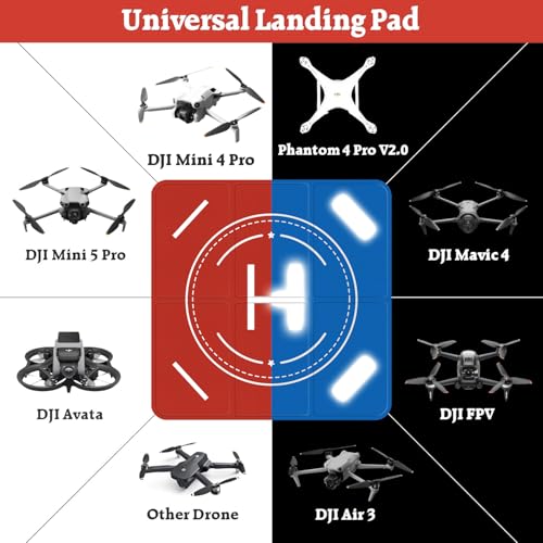 FPVtosky Nighttime Reflective Drone Landing Pad, Fast-fold Double Sided Waterproof Landig Pad Weighted for DJI Mini 5 Pro/ 4/3 Pro/Mini 4k / Mavic 4 / Air 3s/ Avata 2/ Neo/Flip(25 in)