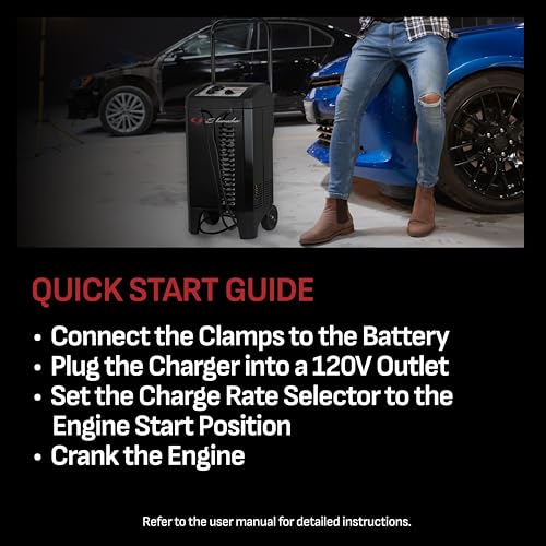 Schumacher Electric Wheeled Manual 10A Car Battery Charger and 200A Engine Starter, 2-in-1 Solution, 40A Boost, for 6V/12V Power Sport, Automotive, and Marine Batteries, SC1446
