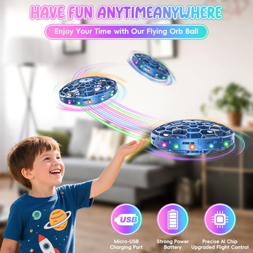 Hand Operated Mini UFO Drone, Cool Gifts Drone for kids & Beginners(Blue) | Hand Gesture Control, 360°Flip Stunt, Safety Mesh Enclosure, Quick USB Recharge, Easy to Control Indoor&Outdoor, Vibrant LED