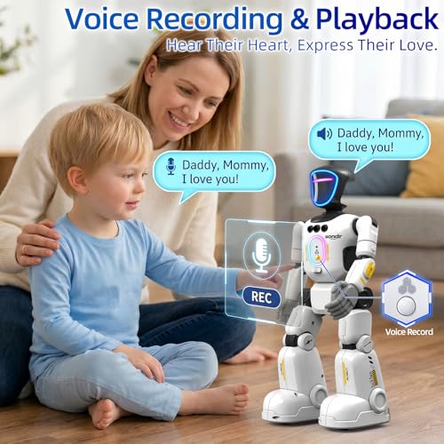 Robot Toy for Kids, Voice Recording&Playback Remote Control Robot, LED Faces Interactive Kids Toy with Gesture Sensing, Music Walking Dancing Birthday Gift for 4 5 6 7 8 9 10 11 12 Year Old Boys Girls