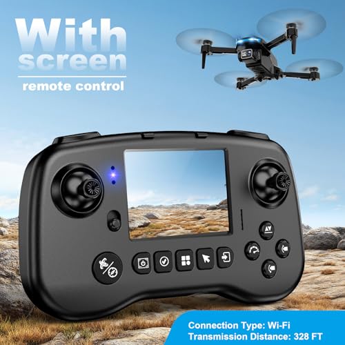 Drone with Camera - Drone with Screen on Controller for Beginners, Foldable Remote Control Quadcopter with Gesture Control, 3D Flip, One Key Start, Emergency Stop, 2 Batteries, Easier to use