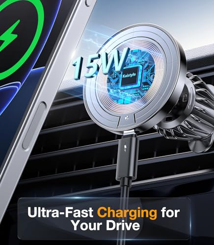 Kaistyle for MagSafe Car Mount Charger【Stronger Magnets】Magnetic Wireless Car Charger with Dashboard Pad Mounting Phone Holders for Your Car Accessories for Women Men Car Mount for iPhone 17 16 15 14