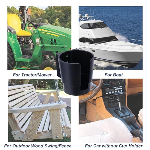 Universal Large Cup Holder Wall Mount, Heavy Duty Plastic Drink Holder for Boat Car Truck RV Bus Tractor Wall Wood, Vertical or Horizontal Mount, Fit Most Cups, Bottles, Cans, Tumblers Black Pack of 1