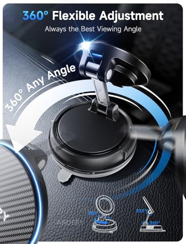 ANDERY Only for iPhone Magsafe Car Mount Charger [15W Fast Wireless Charge, 78+LBS Strong Suction & 2400gf Magnetic] 360° Adjustable Car Phone Holder, Phone Holders for Your Car Dash Accents Accessory