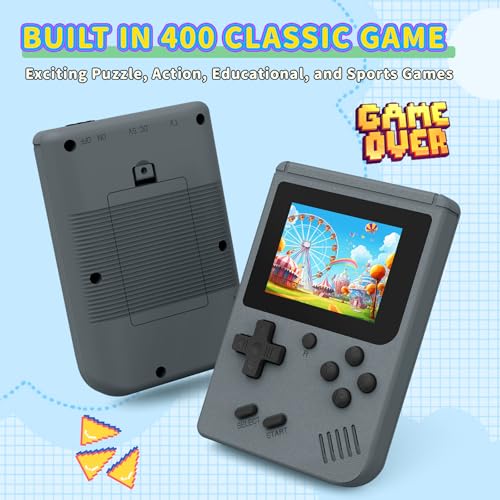 Retro Handheld Games Console Built-in 400 Video Games, Portable Handheld Emulator with 3.0 Inch Screen, Mini Travel Retro Gaming Consle (Classic Gray)