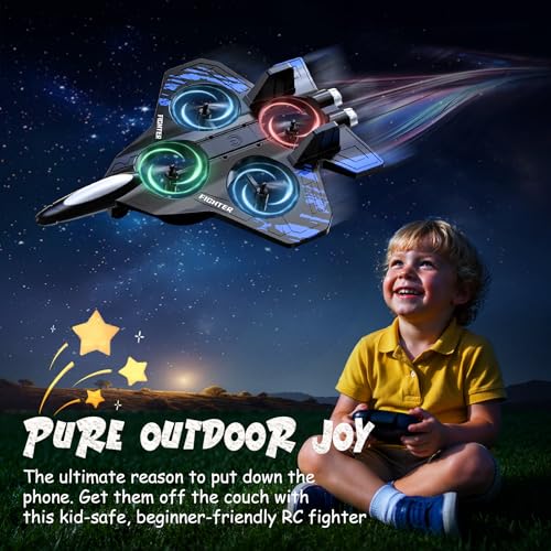 Foam Remote Control Airplanes, RC Planes with Light, RCAirplane Fighter Jet for Kids Adults 8-16, 360° Flip, Stunt Roll,Drones for Kids 8-12, Airplane Toy Gifts for Kids Boys(Blue)