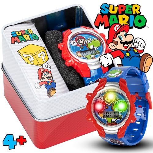 Super Mario Kids Digital Watch with Yoshi, LED Light Show, Soft Silicone Strap, Durable Kid-Friendly Design, Fun Time-Telling for Boys and Girls