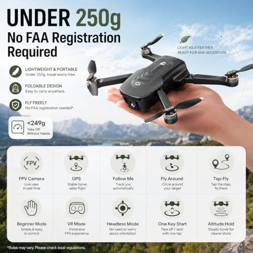 Holy Stone HS175D GPS Drone with 4K Camera for Adults, Under 249g, Foldable RC Quadcopter with Auto Return, 46 Mins Long Flight, Follow Me, Brushless Motor, Circle Fly, Waypoint Fly, Altitude Hold