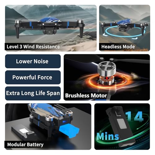 Drone with Camera for Adults LCD Screen FPV Live Video, Professional Brushless Motor 270° Obstacle Avoidance 3D Flips, Foldable RC Mini Quadcopter for Beginners Support 32G SD Card Max Under 250G Gift