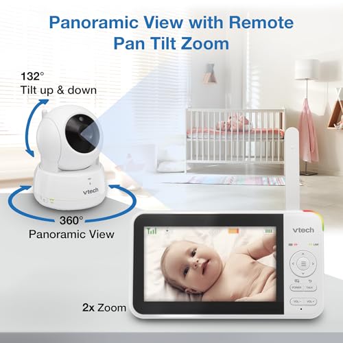 VTech VM924 5" Pan Tilt Zoom Video Baby Monitor – No WiFi, 17 Hour Battery, 1000ft Range, Night Vision, Lullabies, Temperature Sensor & 2-Way Talk – Ideal for New Parents