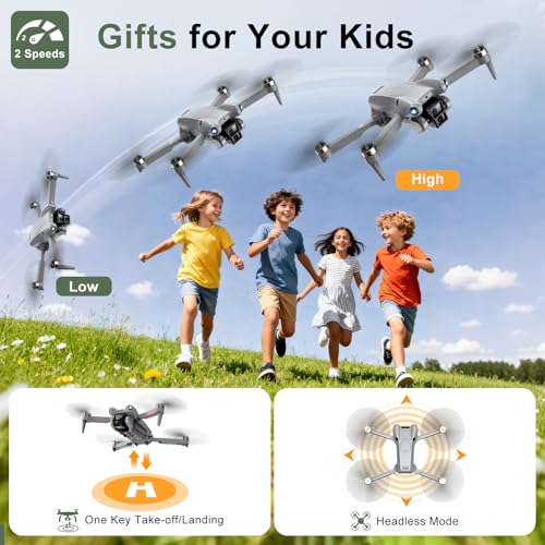 PRO Drone with Camera for Adults 4K,Brushless Motors Drone for Kids Beginners,40mins Flight Time with 2 Batteries,FPV Foldable RC Quadcopter,Toys Gifts for Teen Boys Girls, Beginner（Grey）