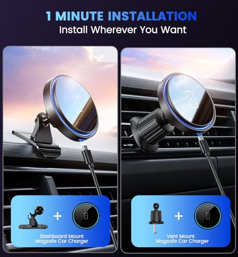 Magnetic Car Mount Charger 15W Magnetic Wireless Car Charger for iPhone 17 Accessories Magnetic Phone Holder for Car 3 in 1 Magnetic Car Mount for iPhone17Pro/16/15/14/13/12 Series Gifts for Men Women