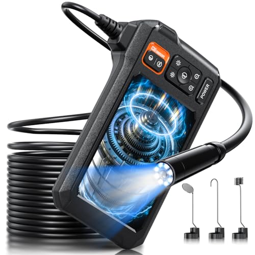Endoscope Camera with Light, Inspection Borescope Camera with 4.3" IPS Screen, 1920P HD with 8 LED Lights, 16.5FT Semi-Rigid Cord Bore Scope, IP67 Waterproof Endoscope for Sewer, Tools(Orange)