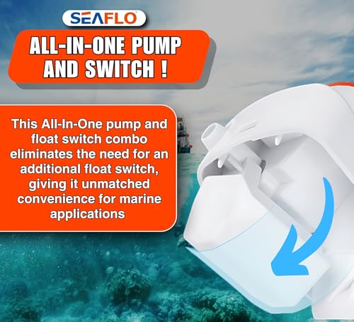SEAFLO 06 Series Automatic Submersible Bilge Pump - 750GPH, 12V, 3/4" Outlet, 4-Year Warranty! - All-in-One Pump and Float Switch, Snap-Off Strainer, Compact Marine Boat Yacht Bilge Pump CE & Rohs