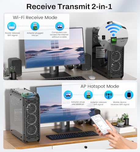 USB WiFi 6 Adapter for PC Desktop & Laptop, 900Mbps Dual Band 2.4/5GHz with Bluetooth 5.3, Nano Size Plug & Play, Windows 11/10 Driver-Free, Reconnect 7 Devices Simultaneously
